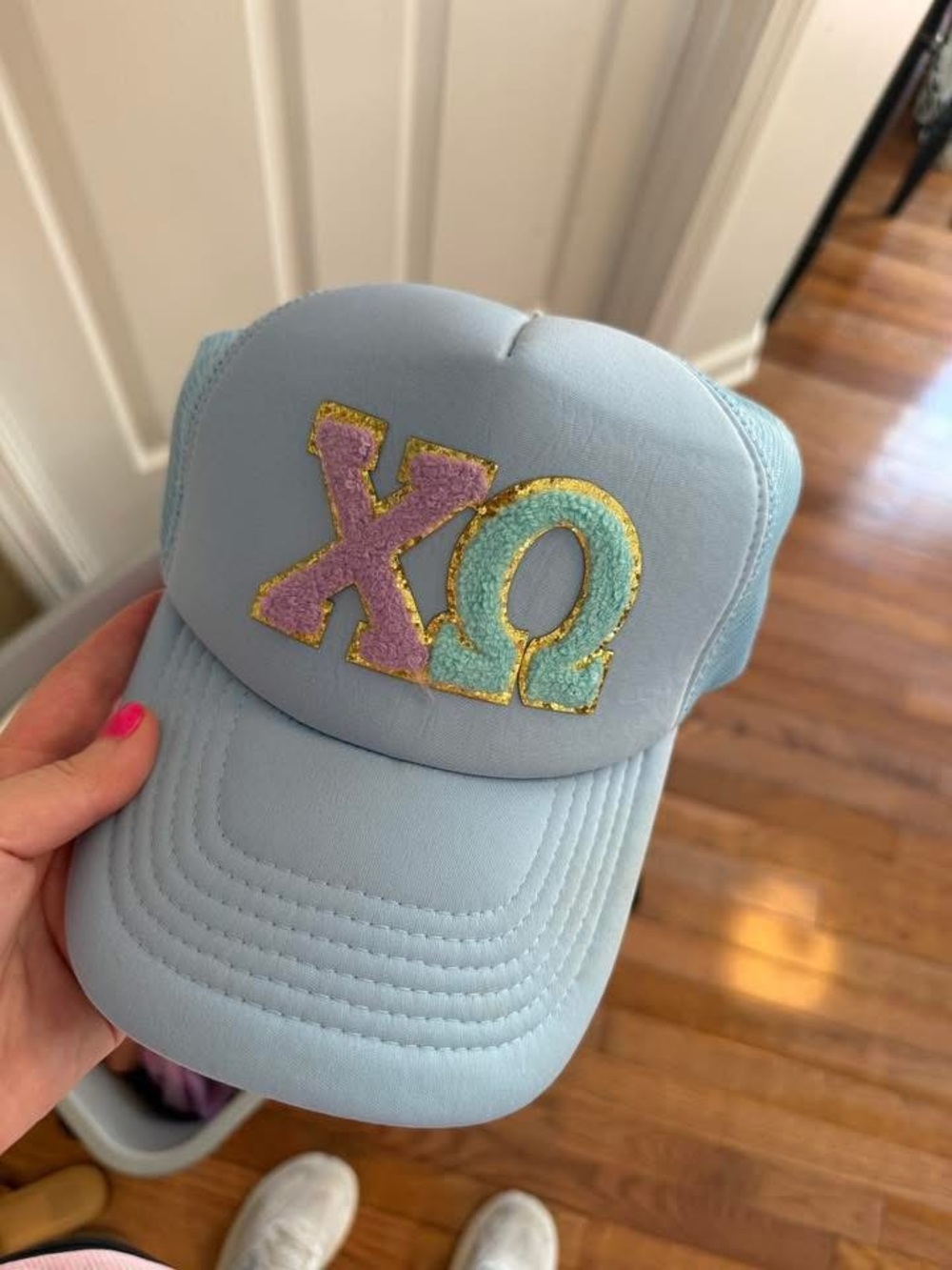 Pastel Blue Trucker Hat with XO Patch